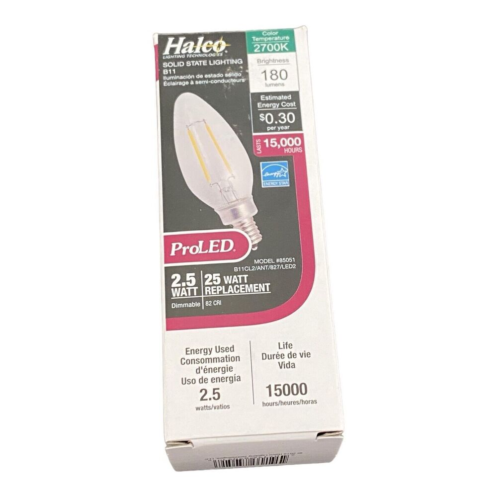 10 Halco 85051 ProLED Light Bulbs B11/CL2/ANT/827/LED2 2.5W 120V E12 Base 2700K